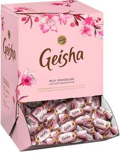 3 kg Geisha Milk Chocolate - Melkchokoladebiter med Hasselnødfyld i Dispenseræske