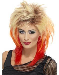 Flerfarvet 80'er Mullet Paryk