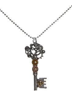 Steampunk Sølvfarvet Nøgleformet Kostumesmykke med Gulddetaljer