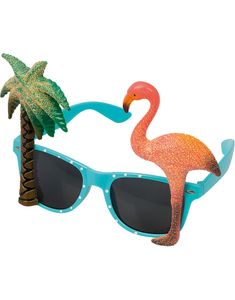 Blå Hawaii Kostumebriller med Palme og Flamingo
