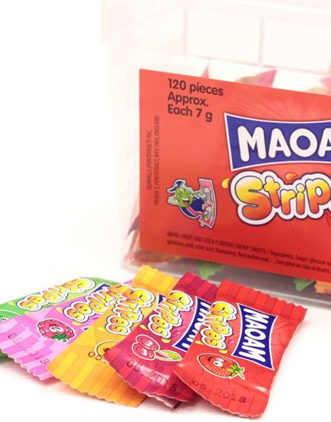 Haribo Maoam Stripes Karamel - Boks med ca. 120 stk
