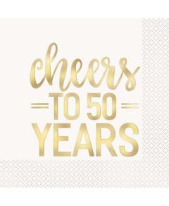 16 stk Servietter med Guldfarvet Cheers to 50 Years Tekst 33x33 cm