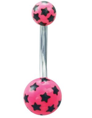 Navlepiercing med Rosa Kugler & Sorte Stjerner
