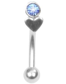 Øjenbrynspiercing med Hjerte og Blå Sten - 1.2 x 8 mm