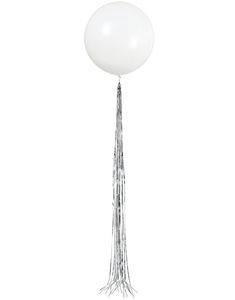 1 stk 60 cm Hvid Ballon med Sølvfarvet Ballonhale 182 cm