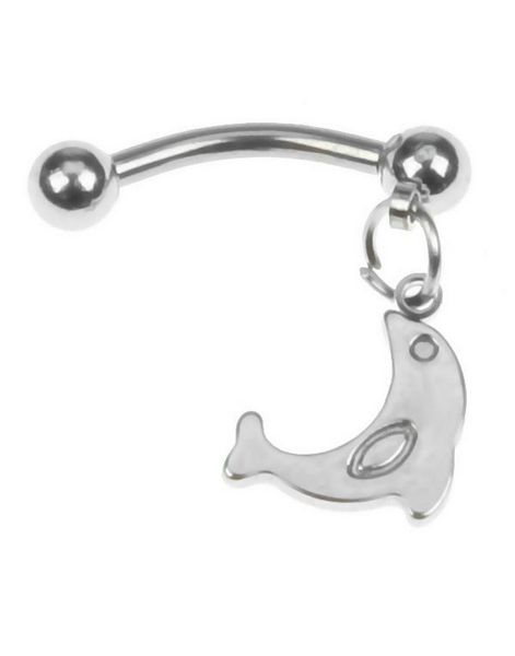Banan Øjenbrynspiercing med Hængende Delfin - 1,2 x 9 mm