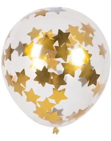 5 stk 30 cm Gjennomsiktige Ballonger med Gullfarget Stjernekonfetti