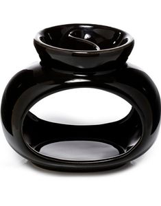 Keramisk Sort Oval Aromalampe med To-delt Olieskål 13,5 cm