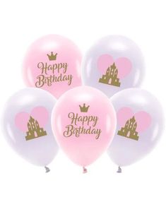 5 stk Rosa Dronning Bursdagsballonger - Happy Birthday 33 cm