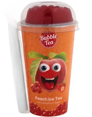 Peach Ice Tea With Strawberry Boba - Fersken Iste med Jordbær Bobaperler 350 ml