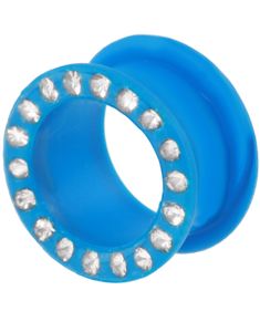 Silikone Piercing Tunnel i Blå med Klare Sten