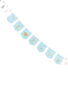 2,5 Meter Blått Banner med Gullfarget Tekst og Dusker - Oh Baby