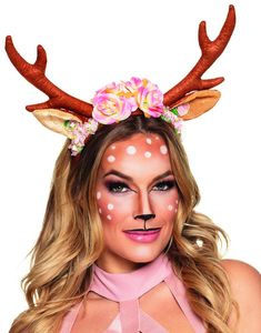 Sødt Rådyr - Hårbøjle med Ører, Horn og Blomster