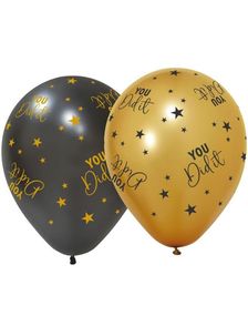 6 stk "You Did it" Ballonger 30 cm - Svart og Gull