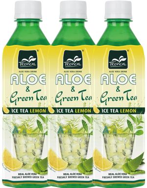 20 stk Tropical Aloe & Grønn Te 'Ice Tea Lemon' Leskedrikk 500 ml - Hel Eske