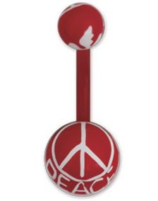 Navlepiercing i Rød og Hvid med Peace Tegn