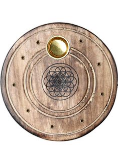 Rund Røgelsesholder i Mangotræ med Flower of Life Motiv - 10 cm