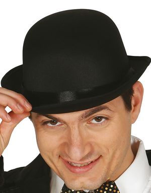 Sort Luksus Bowlerhat i Satin Pyntet med Bånd