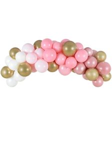 Rosa, Hvit og Gullfarget Ballong Buesett 2 Meter - 61 Deler