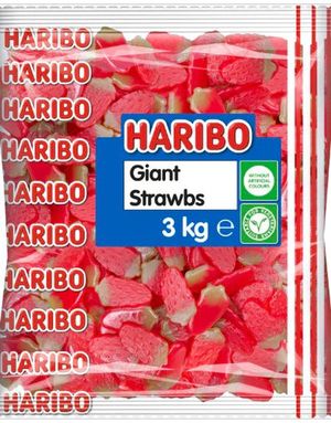 3 kg Haribo Giant Strawbs - Kæmpe pose med jordbær Vingummi