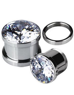 Glitrende Piercing Plug med Klar Sten