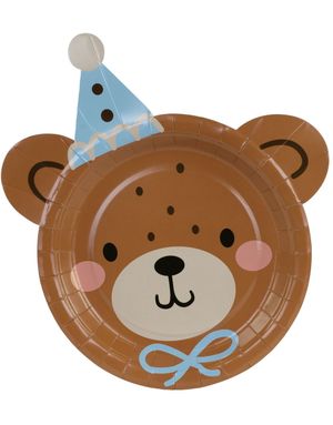 6 stk Teddybjørn Papptallerkener 21x23 cm - My First Birthday