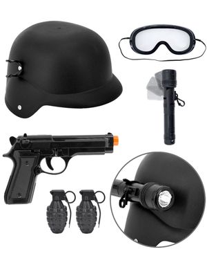 S.W.A.T. Sæt - Hjelm Med Briller Og Lygte, Pistol Og Granater