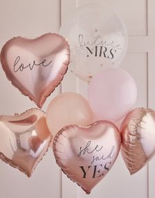 9 Stk. Buket med Latex og Folieballoner - Blush Hen