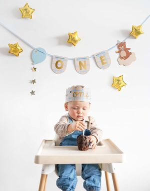 1 År Banner Teddybjørn og Krone - My First Birthday