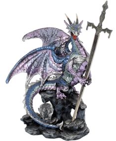Blå og Lilla Dragefigur med Brevåbner-Sværd 20 cm