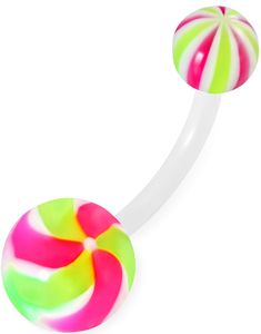 Candy Flower - Navlepiercing i Hvid, Rosa og Grøn