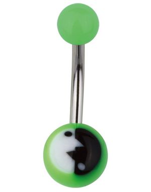 Moderne Yin Yang Navlepiercing i Grøn/Sort/Hvid