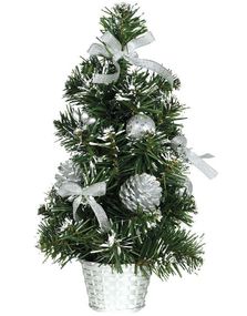 Lite Juletre med Sølvfargede Dekorasjoner 30 cm