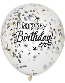 6 stk 30 cm Happy Birthday Sorte Konfettiballoner
