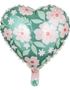 Grønn Hjerteformet Folieballong med Blomstermotiv - 35 cm