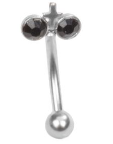 Øjenbrynspiercing med Sorte Sten og Kors - 1.2 x 8 mm