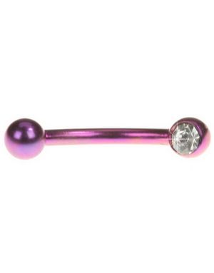 Øjenbrynspiercing i Lilla med Klar Sten - 1,2 x 8 mm