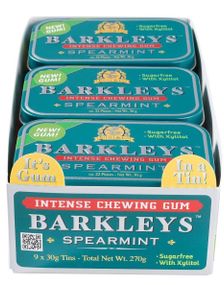 9 stk Barkleys Sugarfree Spearmint Intense Chewing Gum - Hel Æske 270 gram