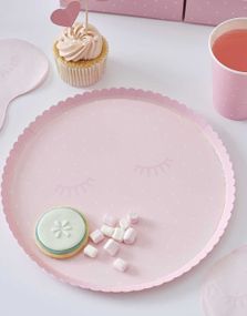 8 stk Rosa Kantede Tallerkener i Papp med Polkadots og Øyemotiv 25 cm - Pamper Party