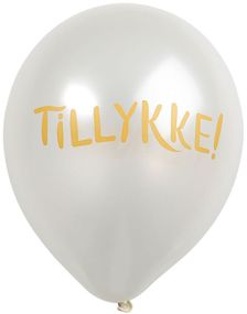 6 stk Hvite "Tillykke" Ballonger med Gullfarget Skrift 30 cm