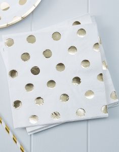 20 stk Servietter med Folierede Guldfarvede Polka Dots 33x33 cm - Vælg og Mix
