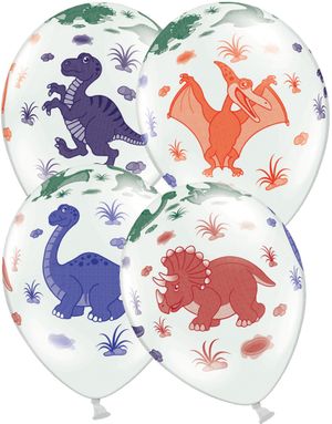 6 stk 30 cm Hvide Balloner med Dinosaurmotiv