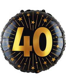 40-års Fejring - Sort og Guld Folieballon 46 cm