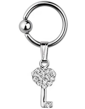 Lovekey With Diamonds - 1.6 x 10 mm BCR Piercing
