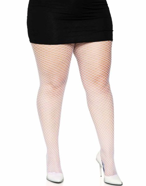 Lycra Hvide Netstrømpebukser - Plus Size