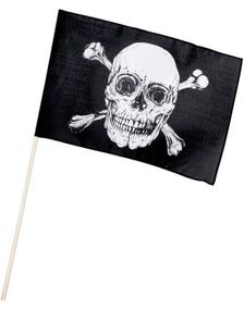 Piratflag med Hvidt Dødningehoved - Pirates of the Seven Seas