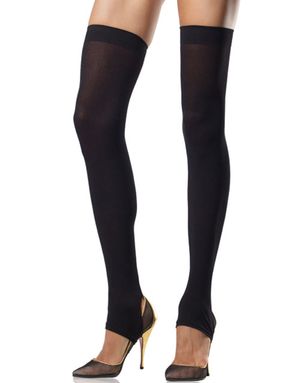 Stirrup Stockings - Sorte Strømper med Kant under Foden