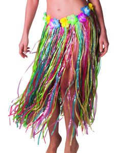 Flerfarvet Hawaii-Skørt med Blomsterkant 80 cm