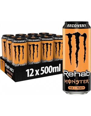 12 stk Monster Energy Rehab Peach Tea - Energidrikk med Ferskentesmak - Hel Eske 12 x 500 ml (Tyskland)