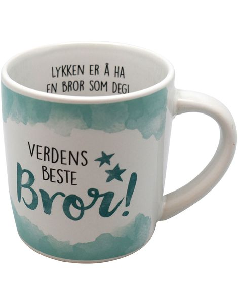 Verdens Beste Bror - Hvidt og Turkis Krus med Tekst
